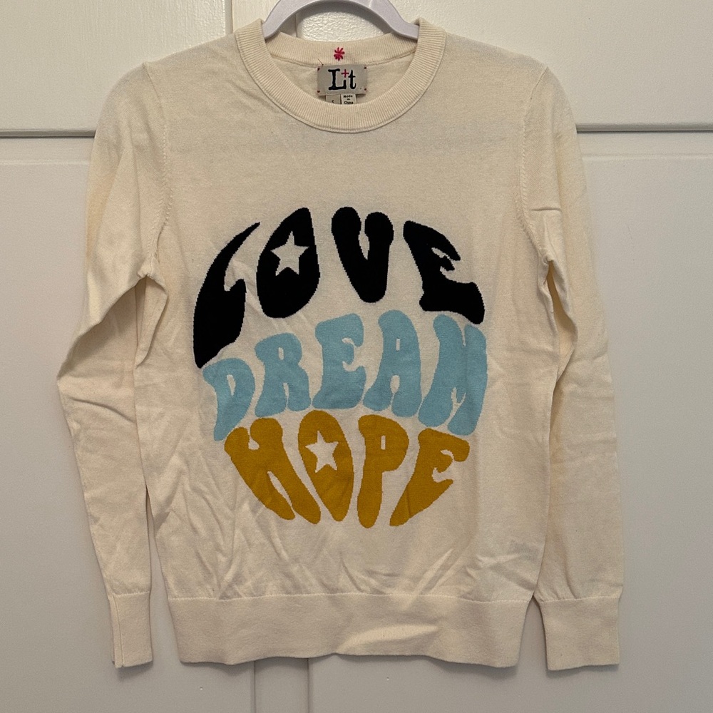 NEW L+T Cashmere/Cotton Blend Sweater Love Dream Hope Crewneck